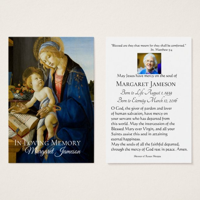 Madonna Virgin Mary  Funeral Memorial Holy Card - (Front & Back)
