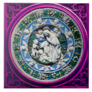 MADONNA WITH CHILD AND ANGELS FLORAL CROWN TILE