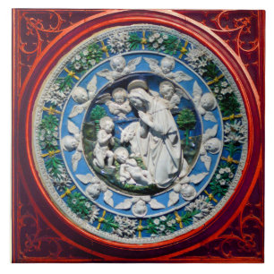 MADONNA WITH CHILD AND ANGELS FLORAL CROWN TILE