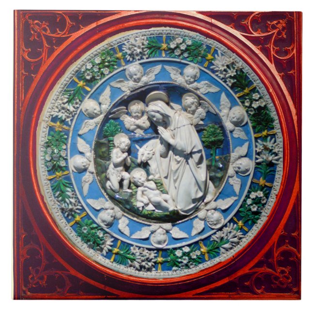MADONNA WITH CHILD AND ANGELS FLORAL CROWN TILE (Front)