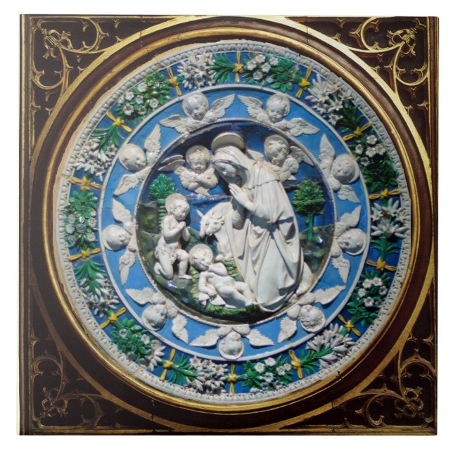 MADONNA WITH CHILD AND ANGELS FLORAL CROWN TILE (Front)