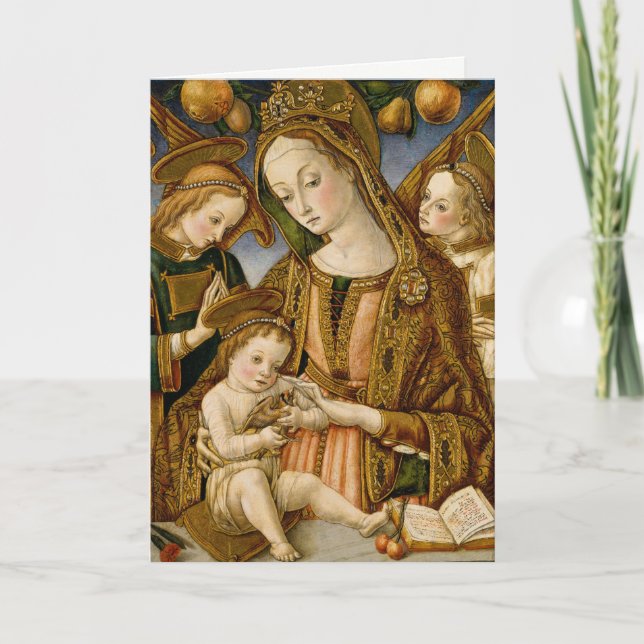 Madonna with Child and Angels Gold Copper Holiday Card (Front)
