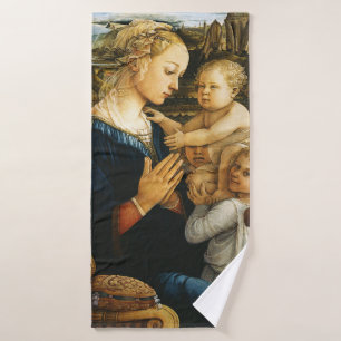 Madonna with child and two Angels, Filippo Lippi Bath Towel
