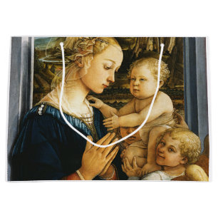 Madonna with child and two Angels, Filippo Lippi Large Gift Bag