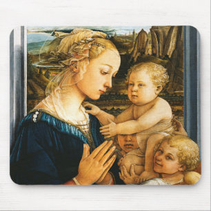 Madonna with child and two Angels, Filippo Lippi Mouse Mat