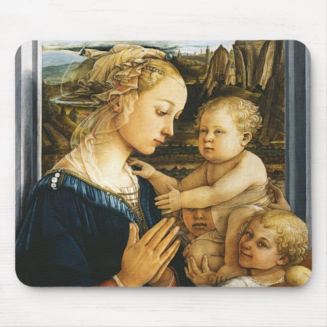 Madonna with child and two Angels, Filippo Lippi Mouse Mat (Front)