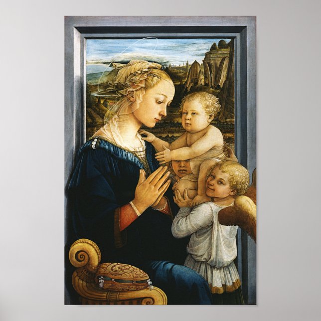 Madonna with child and two Angels, Filippo Lippi Poster (Front)