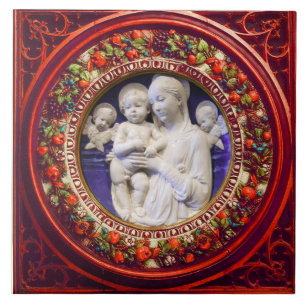MADONNA WITH CHILD,ANGELS RENAISSANCE FLORAL CROWN TILE