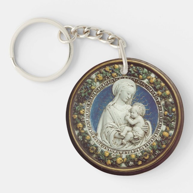 MADONNA WITH CHILD Ave Maria Prayer Parchment Key Ring (Front)
