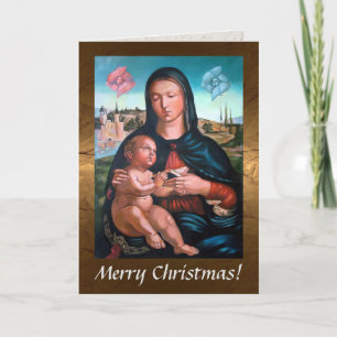 Madonna With Child, Book and Cherubs Holiday Card