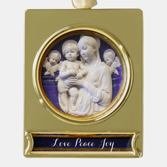 MADONNA WITH CHILD GOLD PLATED BANNER ORNAMENT (Front)