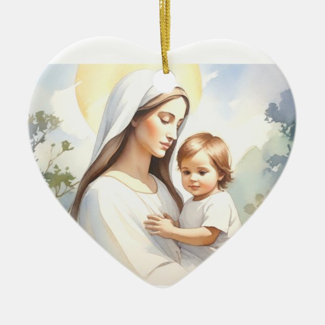Madonna with Child Jesus Ceramic Tree Decoration (Front)