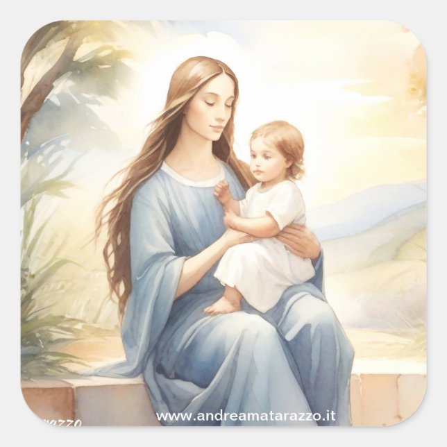 Madonna with Child Jesus Square Sticker (Front)