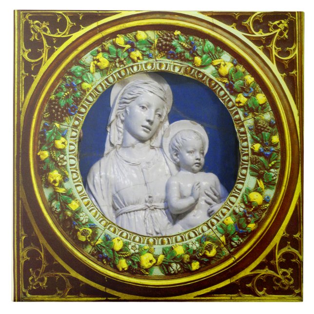 MADONNA WITH CHILD,RENAISSANCE YELLOW FLORAL CROWN TILE (Front)