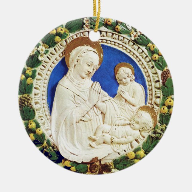 MADONNA WITH CHILD  Round Blue Sapphire Ceramic Tree Decoration (Front)