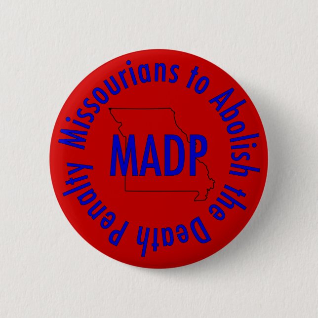 madp logo button, red 6 cm round badge (Front)