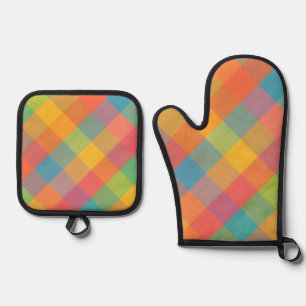Madras Breeze – Diagonal Plaid Oven Mitt & Pot Hol Holder Set