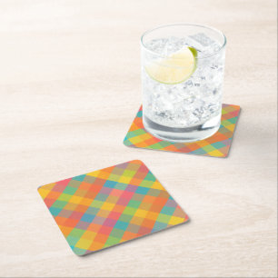 Madras Breeze – Diagonal Plaid Paper Coasters
