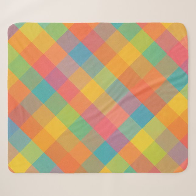 Madras Breeze – Diagonal Plaid Sherpa Fleece Blank Blanket (Front (Horizontal))
