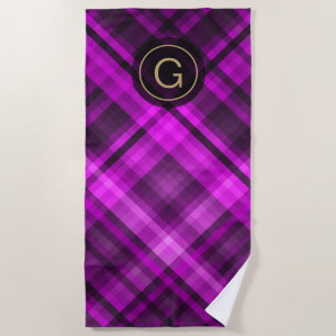 Madras Hot Pink Diagonal, Personalised Monogram Beach Towel