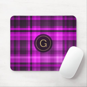 Madras Hot Pink Girly Pattern Custom Initial Mouse Mat