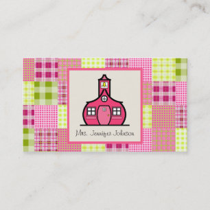 Madras Inspired Plaid / Pink Schoolhouse Teacher Business Card