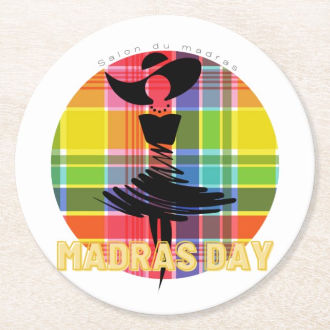 Madras paper glass top day round paper coaster (Front)