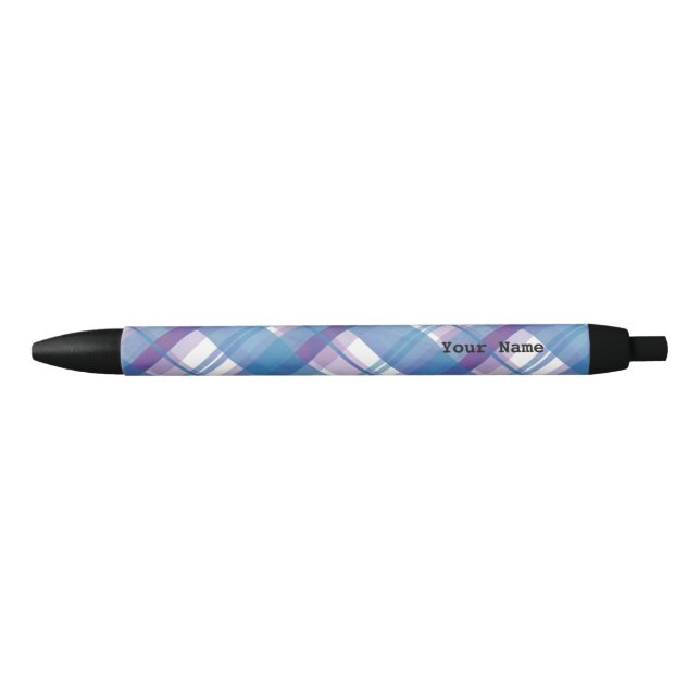 Madras Plaid Blue and Purple Black Ink Pen (Front)