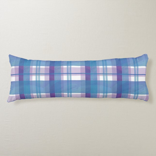 Madras Plaid Blue and Purple Body Cushion (Front)