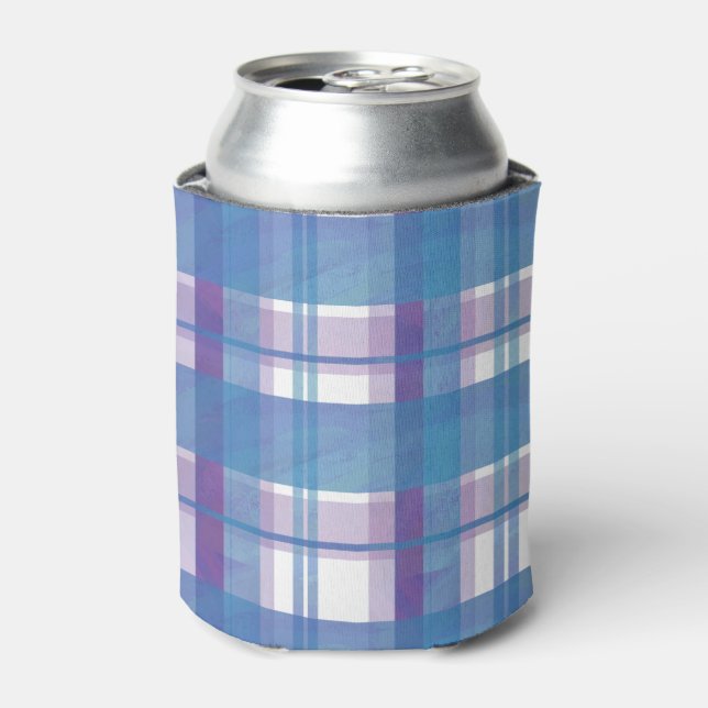 Madras Plaid Blue and Purple Can Cooler (Can Front)