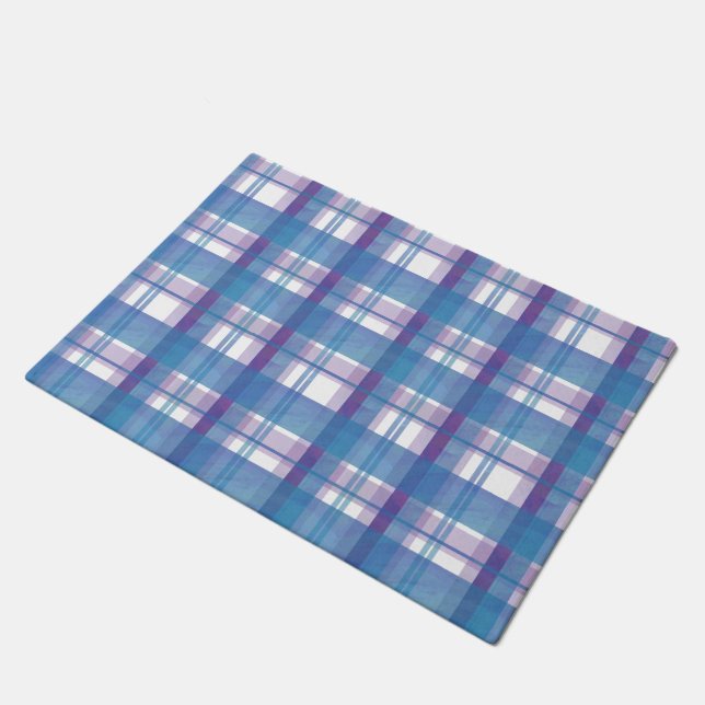 Madras Plaid Blue and Purple Doormat (Angled)