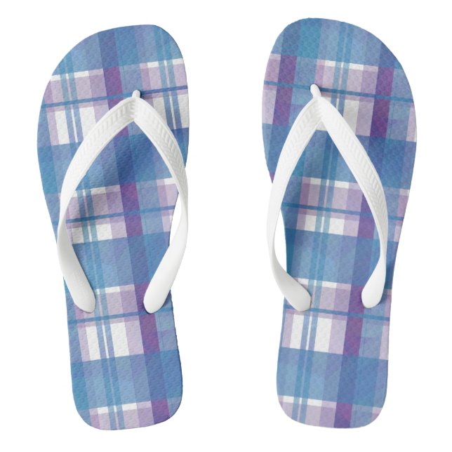Madras Plaid Blue and Purple Flip Flops (Footbed)