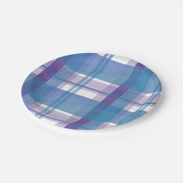 Madras Plaid Blue and Purple Paper Plate (Angled)