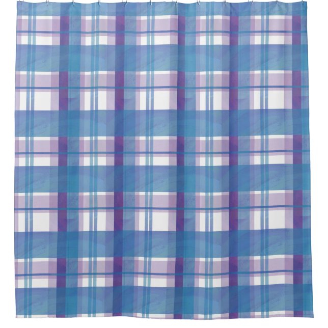Madras Plaid Blue and Purple Shower Curtain (Front)