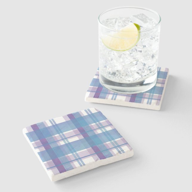 Madras Plaid Blue and Purple Stone Coaster (Side)