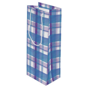 Madras Plaid Blue and Purple Wine Gift Bag