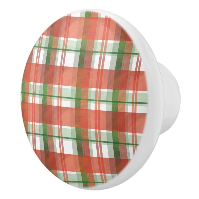 Madras Plaid Christmas Ceramic Knob (Right)