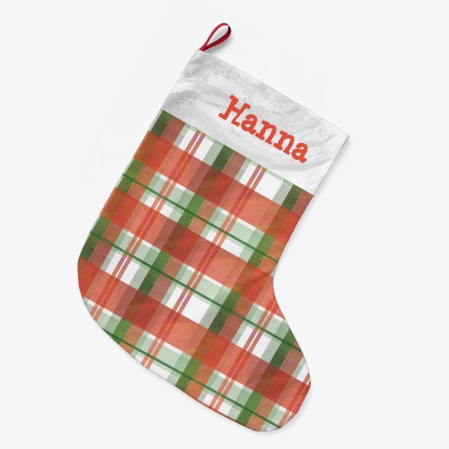 Madras Plaid Christmas Large Christmas Stocking (Front (Hanging))
