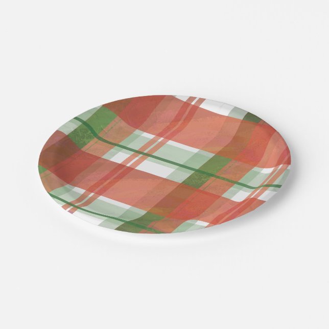 Madras Plaid Christmas Paper Plate (Angled)
