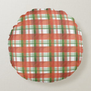 Madras Plaid Christmas Round Cushion