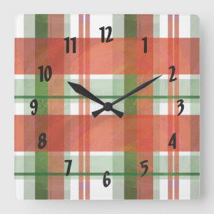 Madras Plaid Christmas Square Wall Clock