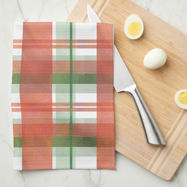 Madras Plaid Christmas Tea Towel (Quarter Fold)