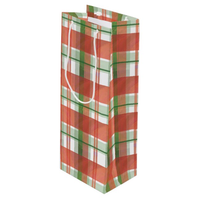 Madras Plaid Christmas Wine Gift Bag (Front Angled)
