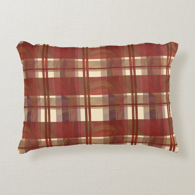 Madras Plaid Fall Red Decorative Cushion (Front)
