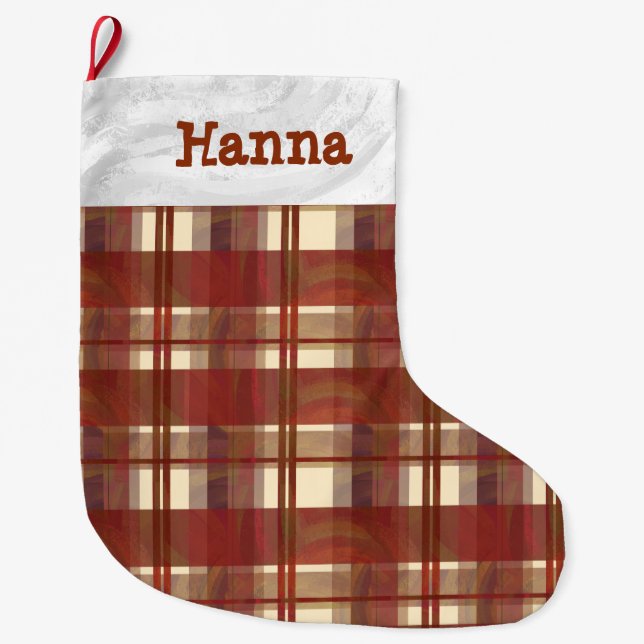 Madras Plaid Fall Red Large Christmas Stocking (Front)