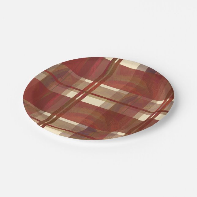 Madras Plaid Fall Red Paper Plate (Angled)