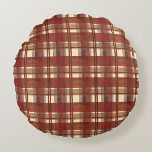 Madras Plaid Fall Red Round Cushion
