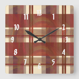Madras Plaid Fall Red Square Wall Clock