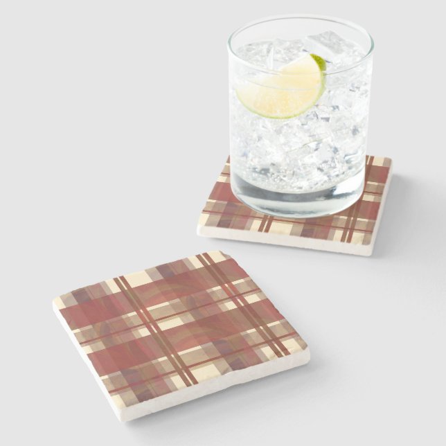 Madras Plaid Fall Red Stone Coaster (Side)