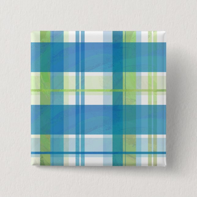 Madras Plaid Green and Blue 15 Cm Square Badge (Front)